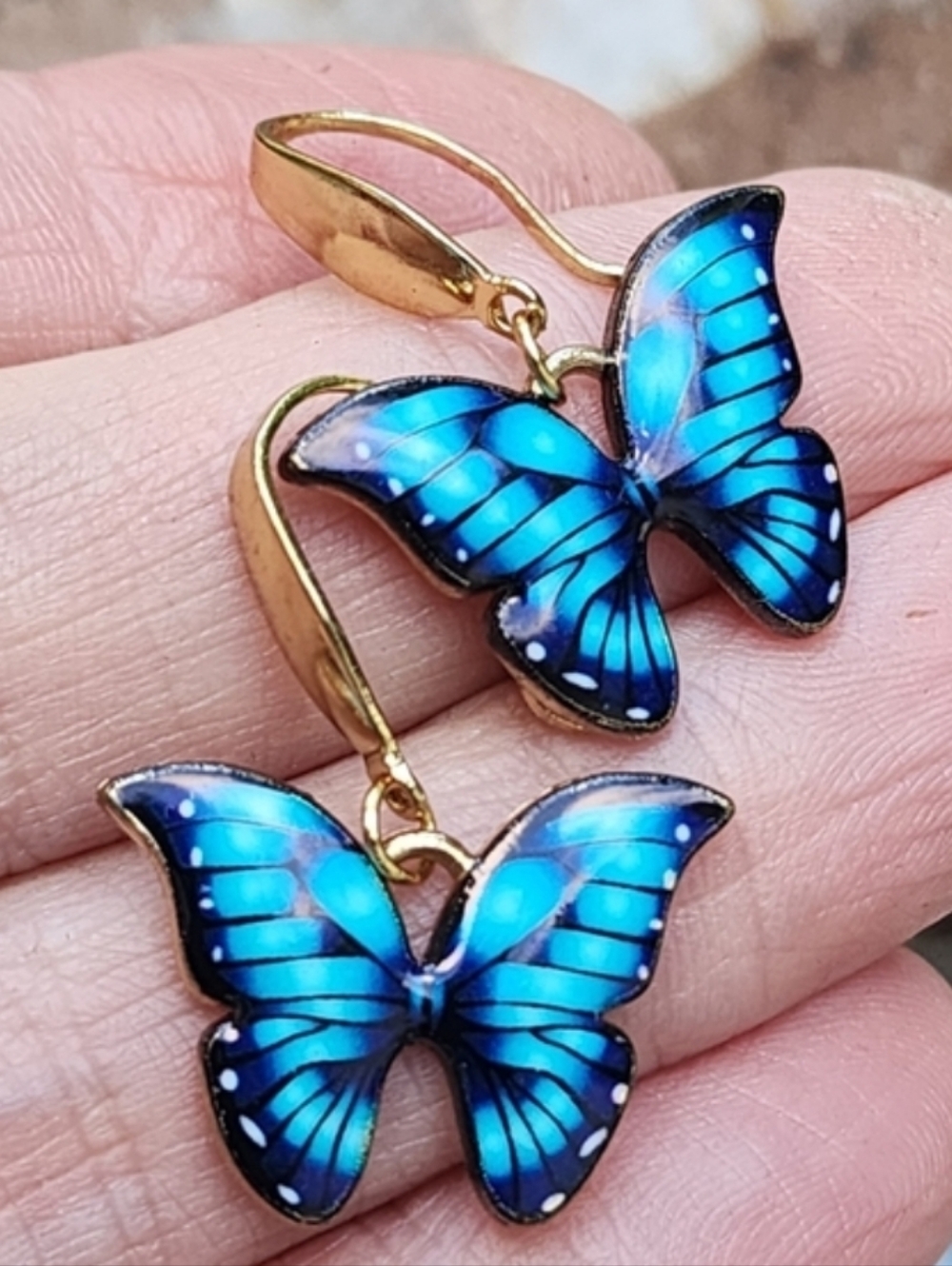 Delicate Butterfly Jewelry Gold Hypoallergenic Earrings Blue Enameled Minimalist